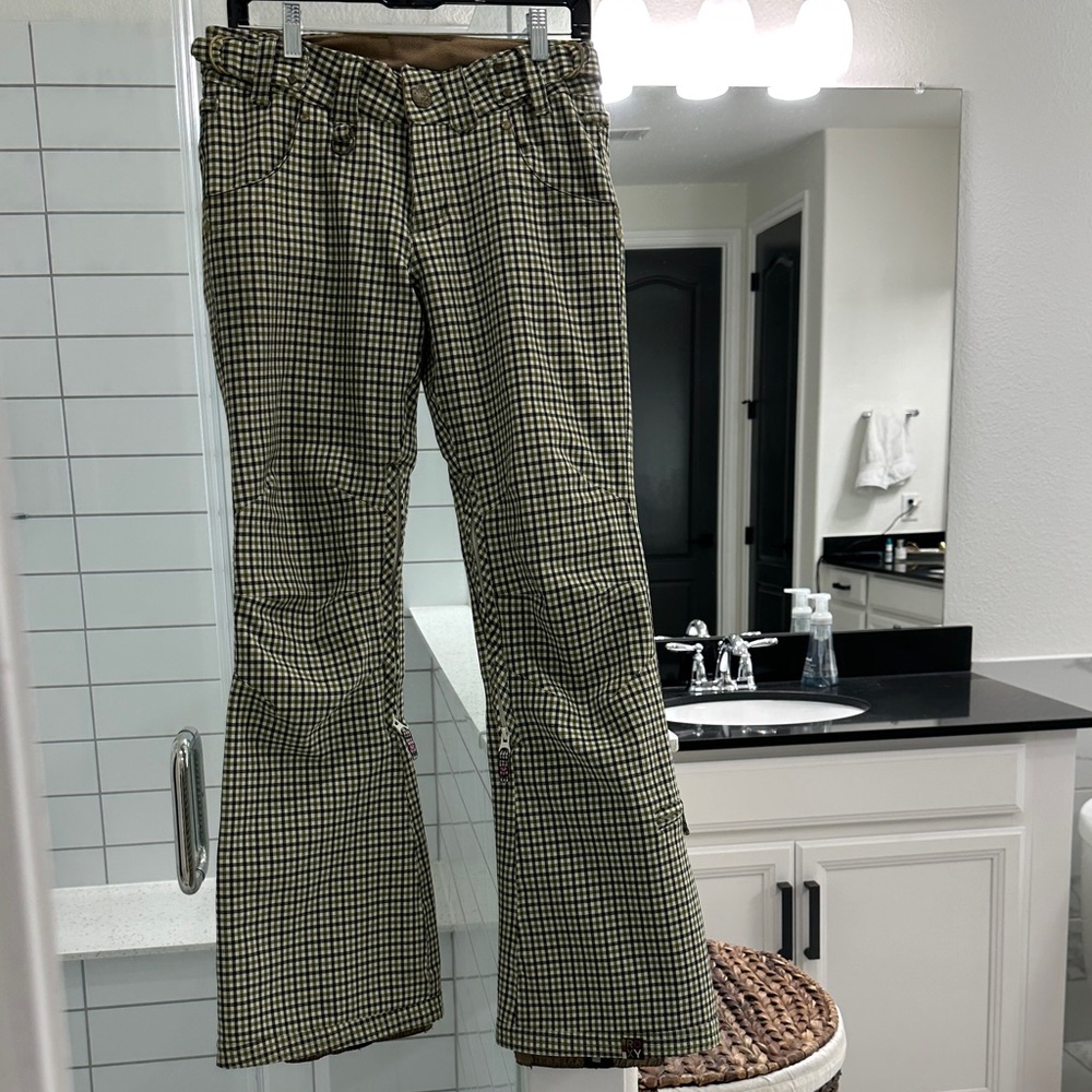 Roxy 5000 Limited Edition Green Plaid Ski Snowboard Pants Size XS